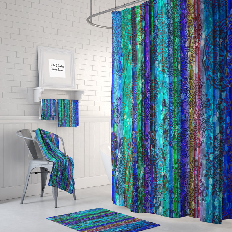  Bath Curtain Blue, Chic Shower Curtain Set W47xH79IN