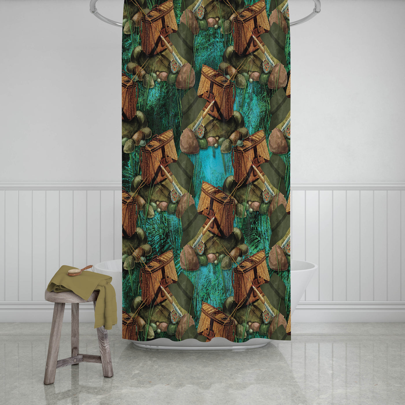 Fishing Gear Lodge Bathroom Decor Shower Curtain and Bath Accessories –  Folk N Funky