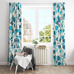 Modern Foliage Window Curtains Teal and White Branches