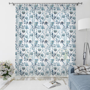 Window Curtains Botanical Wildflower Teal Blue